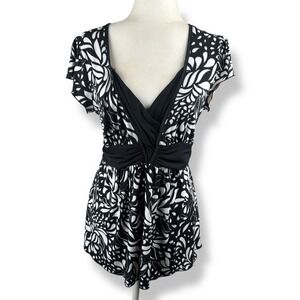 JTB Babydoll Flutter Sleeve Top Women's‎ Size Large Y2K Abstract Festival Blouse